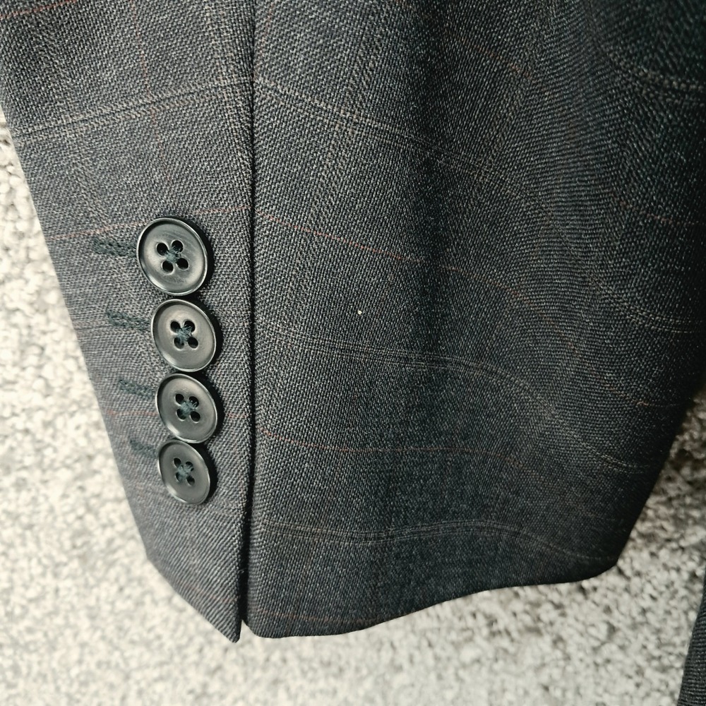 JD Christopher Mens 42R Grey Windowpane Plaid 100% Wool 2-Button Blazer Jacket - Picture 9 of 13
